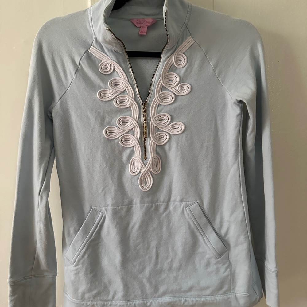 Lilly Pulitzer | UPF 50+ Skipper Popover Blue Embellished Fitted Polo Sweatshirt